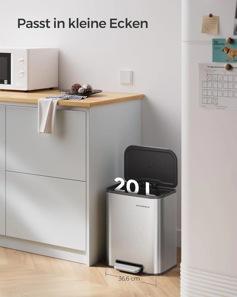 Kuchynský odpadkový kôš, 20 litrový pedálový kôš s vnútorným vedrom, veko, oceľ