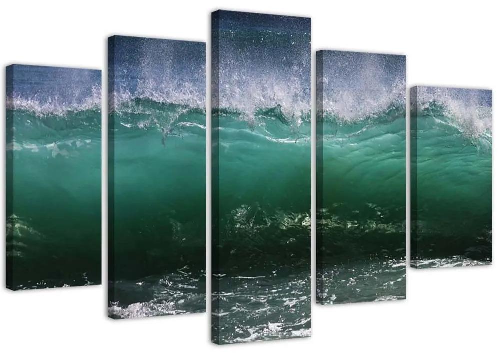 Obraz na plátně pětidílný 5dílné rozbouřené vlny moře - 200x100 cm