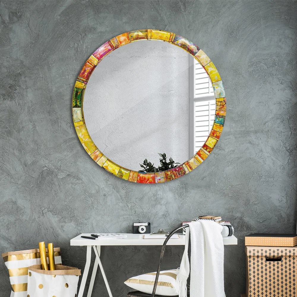 Okrúhle ozdobné zrkadlo Farebné okno z farebného skla fi 90 cm