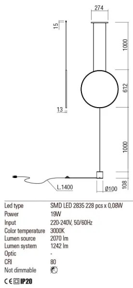 Redo 01-2197 - LED Stojacia lampa SLICK LED/19W/230V čierna