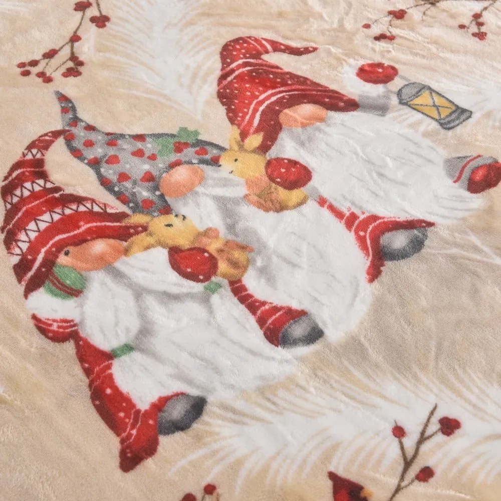Krémovobiela mikroplyšová deka s vianočným motívom 150x200 cm Goblin – My House