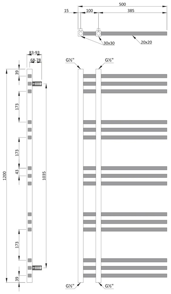 Sapho Sapho, MAGDALENA vykurovacie teleso 500x1200 mm, chrom, IZ101