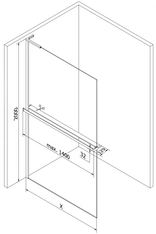 Mexen Kioto+ L, sprchová zástena Walk-In s poličkou a vešiakom 90 x 200 cm, 8mm sklo s rebrovým vzorom, zlatý matný profil, 800-090-123-55-09