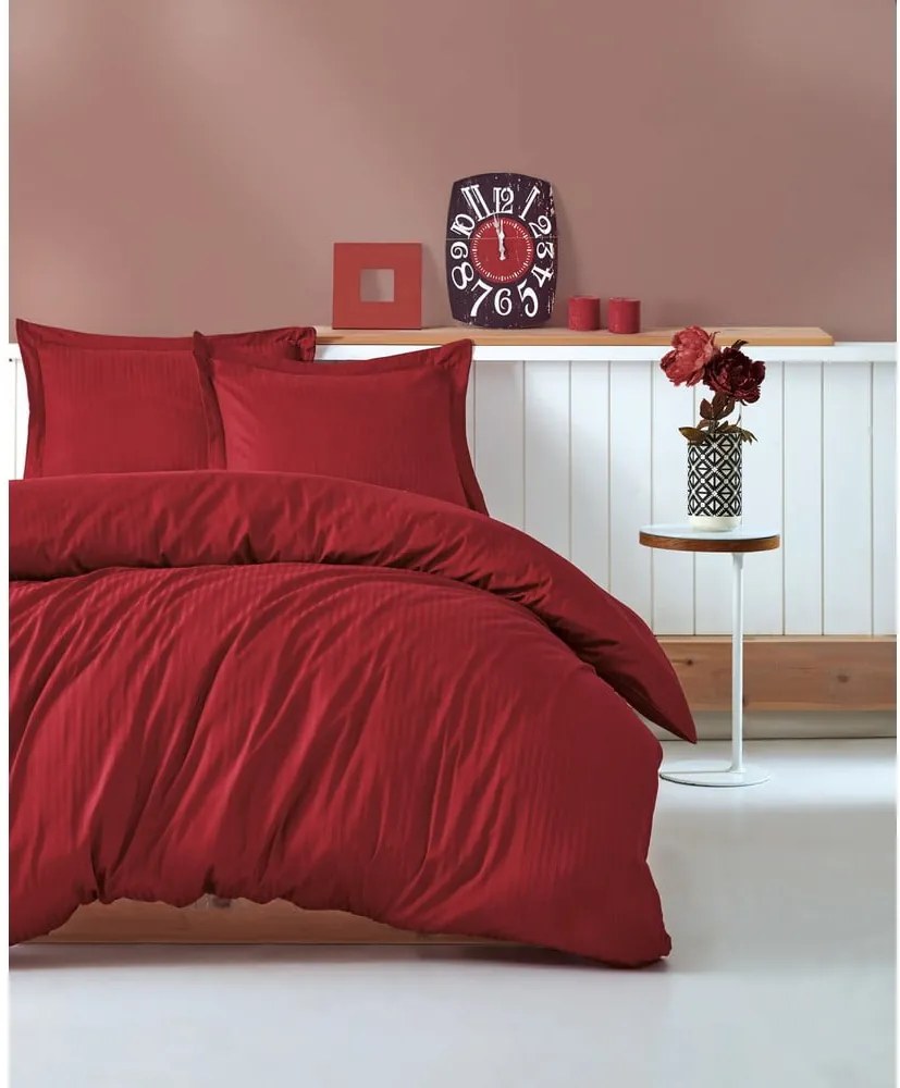 Červené obliečky s plachtou na dvojlôžko Stripe, 200 × 220 cm