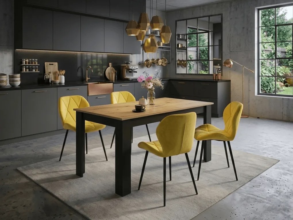 Jedálenská stolička MANGO VELVET s čiernymi nohami, žltá