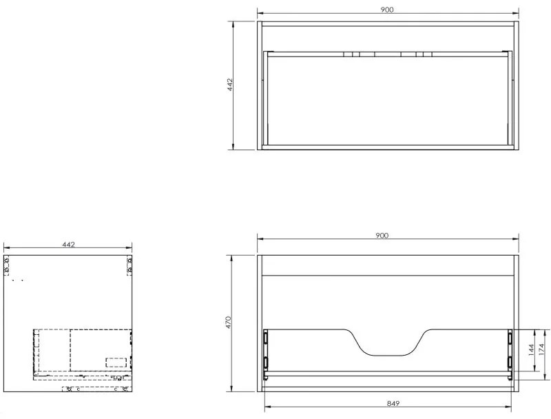 Mexen Box-A, závesná skrinka 90 cm, 1 zásuvka, sivá matná, 91AX0-0900-470-1-62