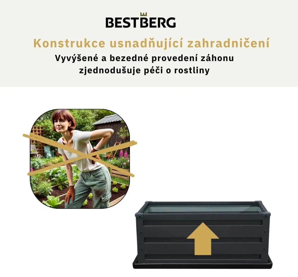 Vyvýšený záhradný záhon so základňou BestBerg VZ-P4 / 80 x 45 x 31 cm / šedá