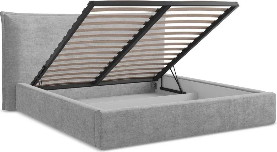 Svetlosivá čalúnená dvojlôžková posteľ s úložným priestorom s roštom 140x200 cm Esala – Makamii