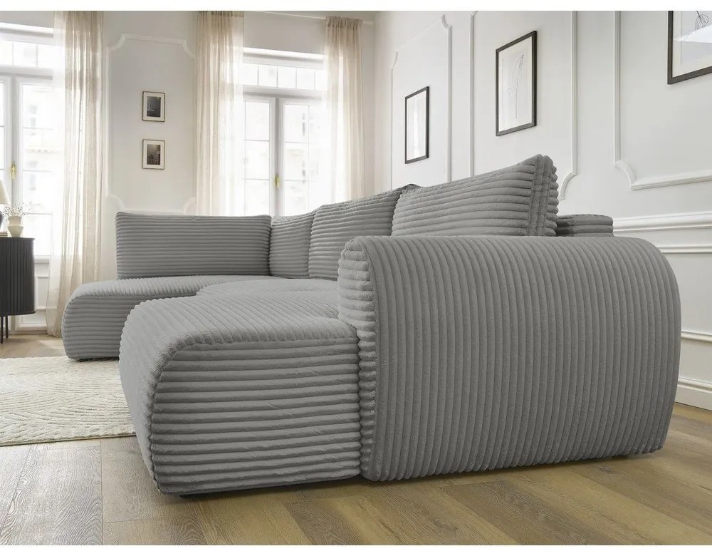 Tmavosivá menčestrová rozkladacia/s úložným priestorom rohová pohovka (ľavý roh/do tvaru "U") Lucien – Bobochic Paris