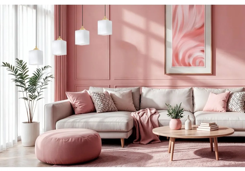 Závesné svietidlo Riffle Square, 4x biele sklenené tienidlo, b/g