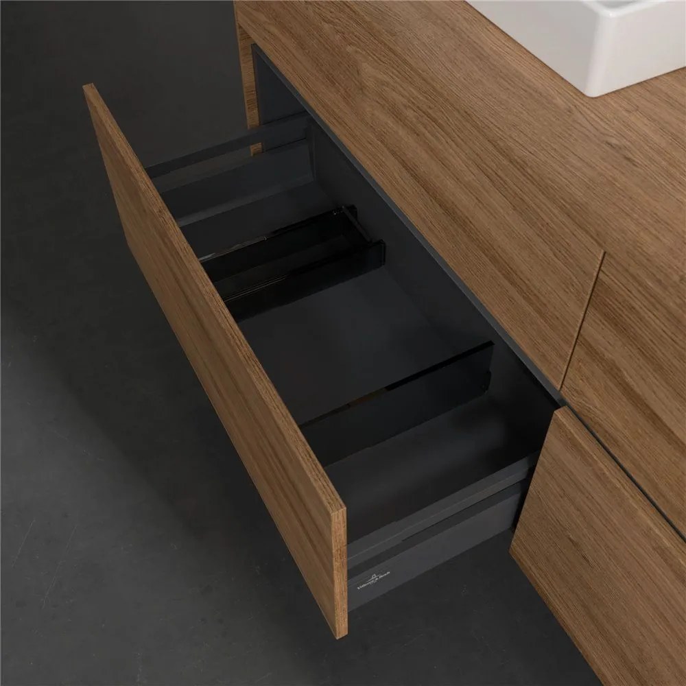 VILLEROY & BOCH Collaro závesná skrinka pod dve umývadlá na dosku, 4 zásuvky, 1600 x 500 x 548 mm, Oak Kansas, C02100RH