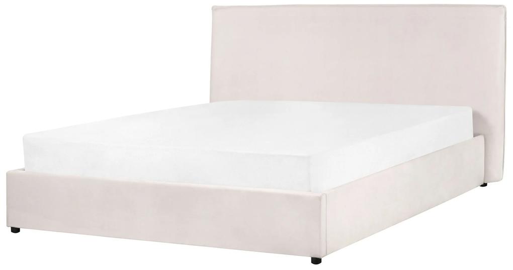 Zamatová posteľ s úložným priestorom 160 x 200 cm krémová biela LAVAUR Beliani