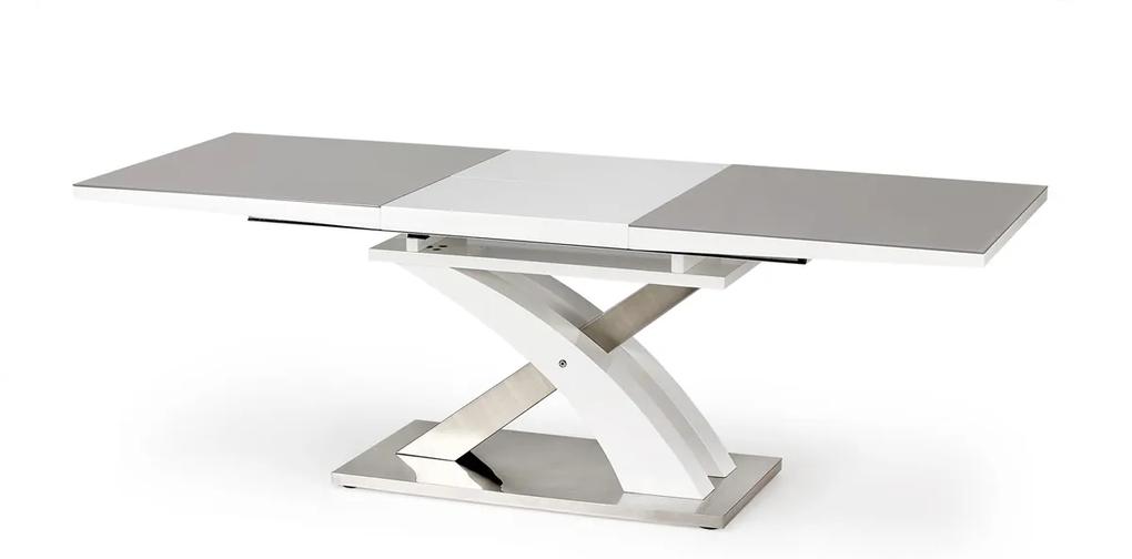 Rozkladací jedálenský stôl Sandor 2 - sivý lesk / biely lesk / nerezová