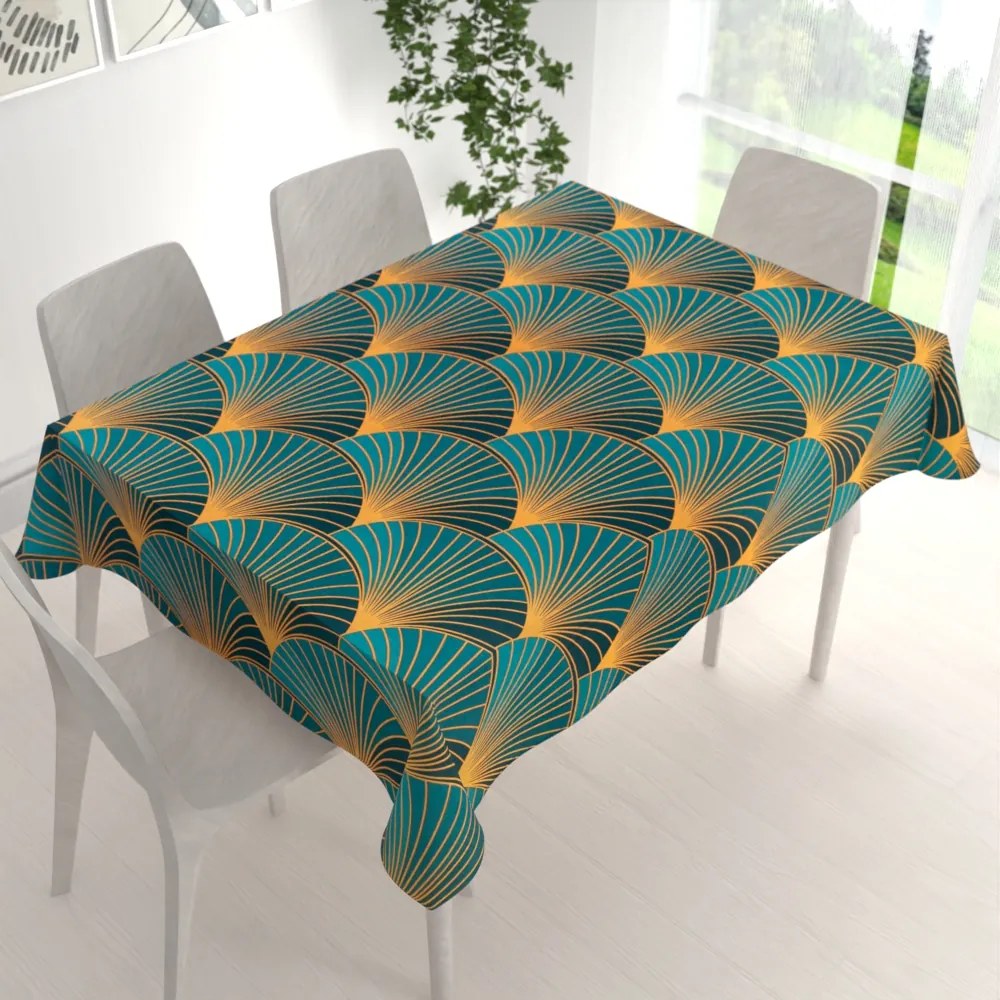 Biante Bavlnený obdĺžnikový obrus Sandra SA-575 Oranžové vejáre na zeleno-tyrkysovom 60x100 cm
