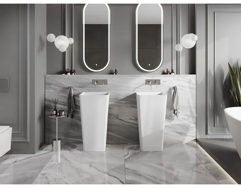 Mexen Adora, voľnestojace umývadlo z konglomerátu 45x45x82 cm, biela matná, 26564500