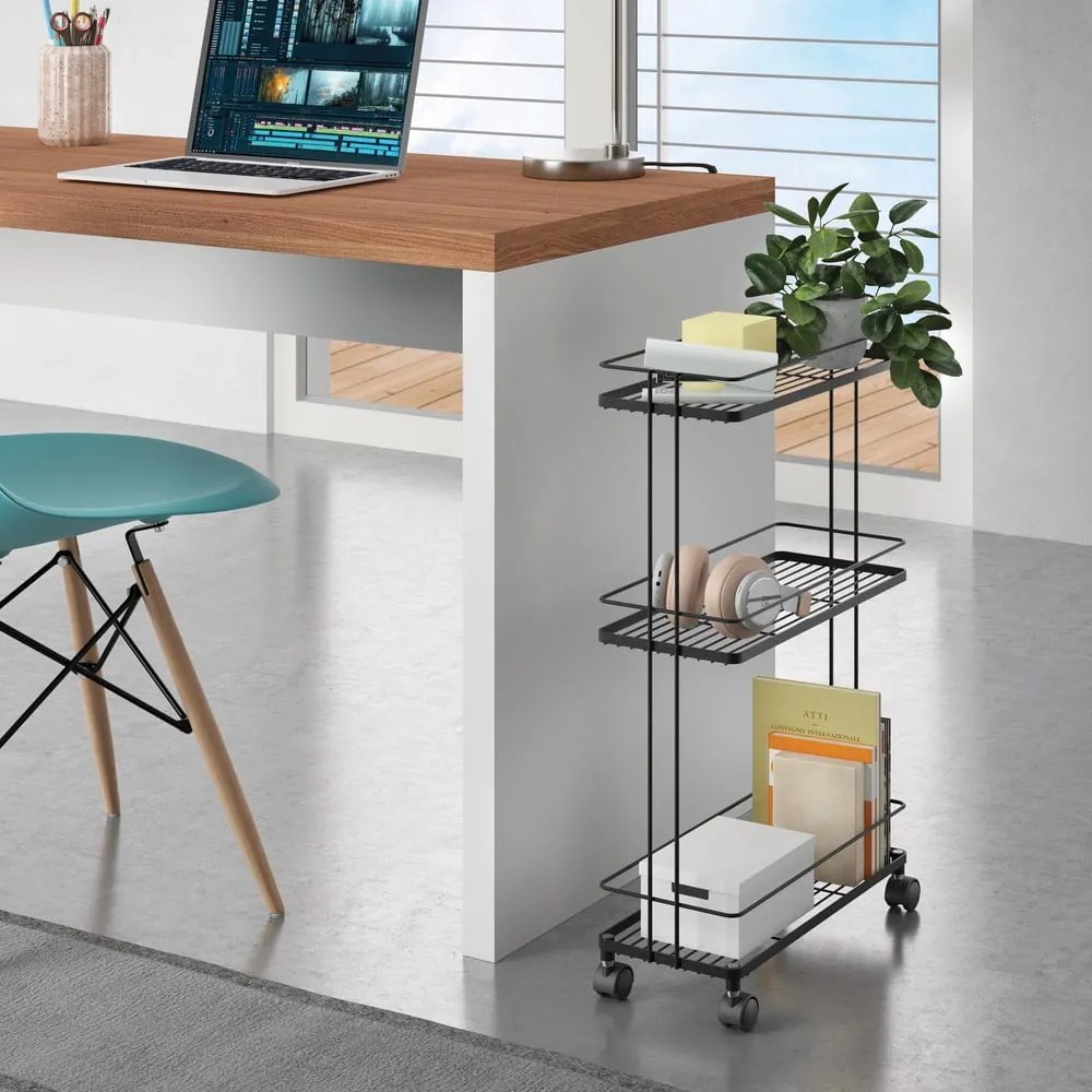 Matne čierny oceľový pojazdný regál 38x62x16 cm Lava – Metaltex