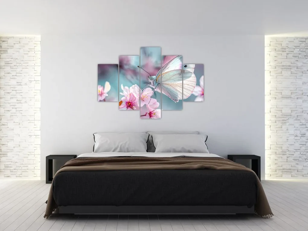 Obraz - Motýľ na čerešni (150x105 cm)