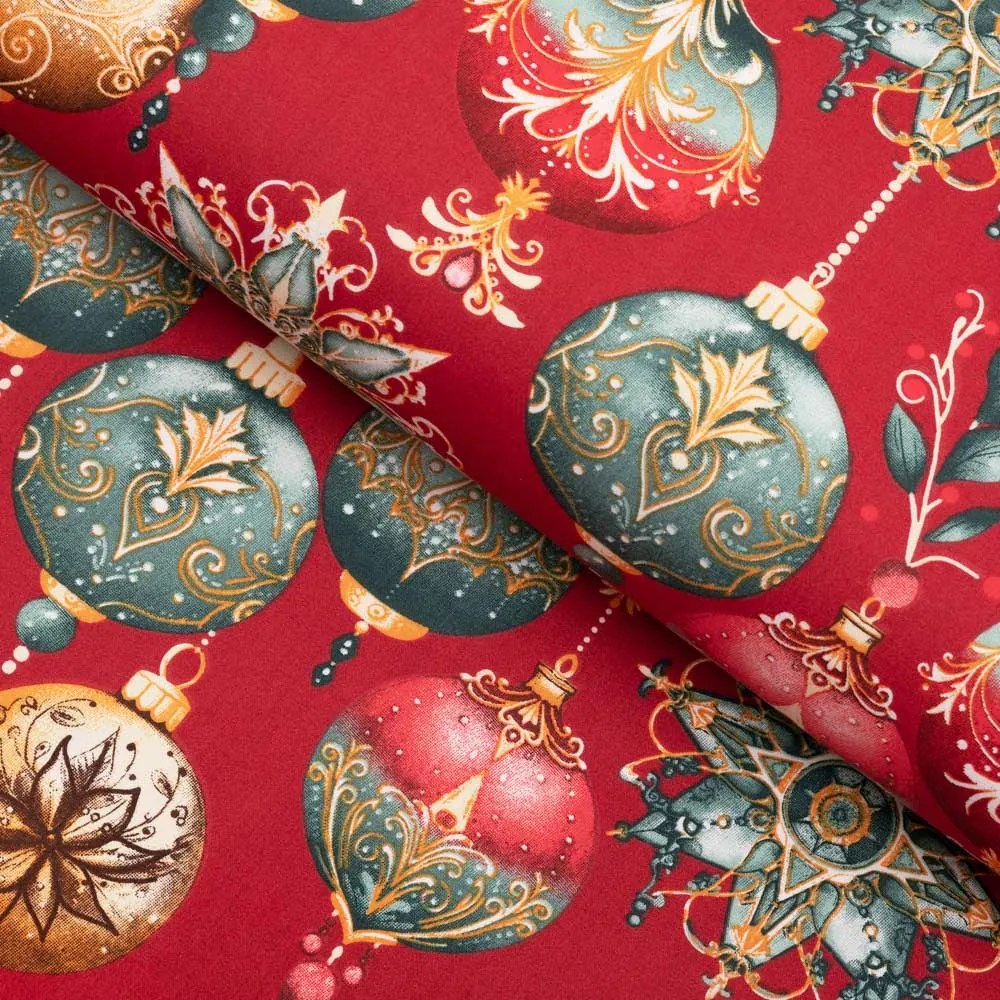 Biante Bavlnený behúň na stôl Sandra SA-528 Vianočné banky na červenom 45x180 cm