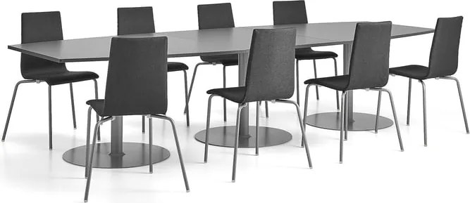Nábytková zostava FLEXUS + MELVILLE, 1 stôl a 8 šedých stoličiek