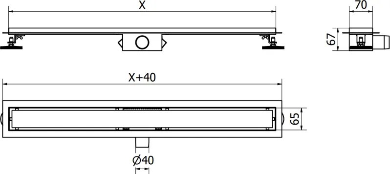 Mexen Flat, lineárny podlahový žľab 70 cm, M33, grafitová matná, 1E33070-15