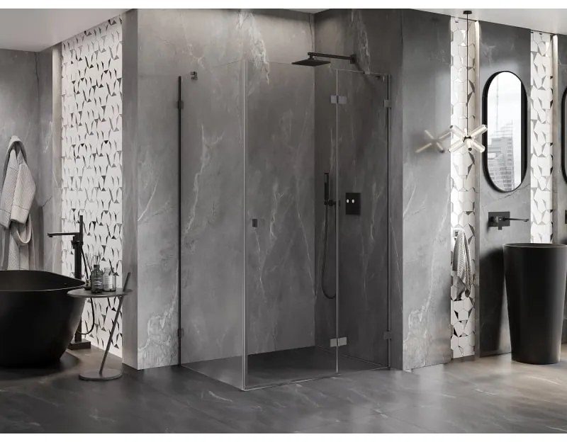 Mexen Lunar, pravostranný výklopný sprchový kút 90 x 80 cm, 8mm číre sklo, profil grafit brúsený, 834-090-080-66-00-P