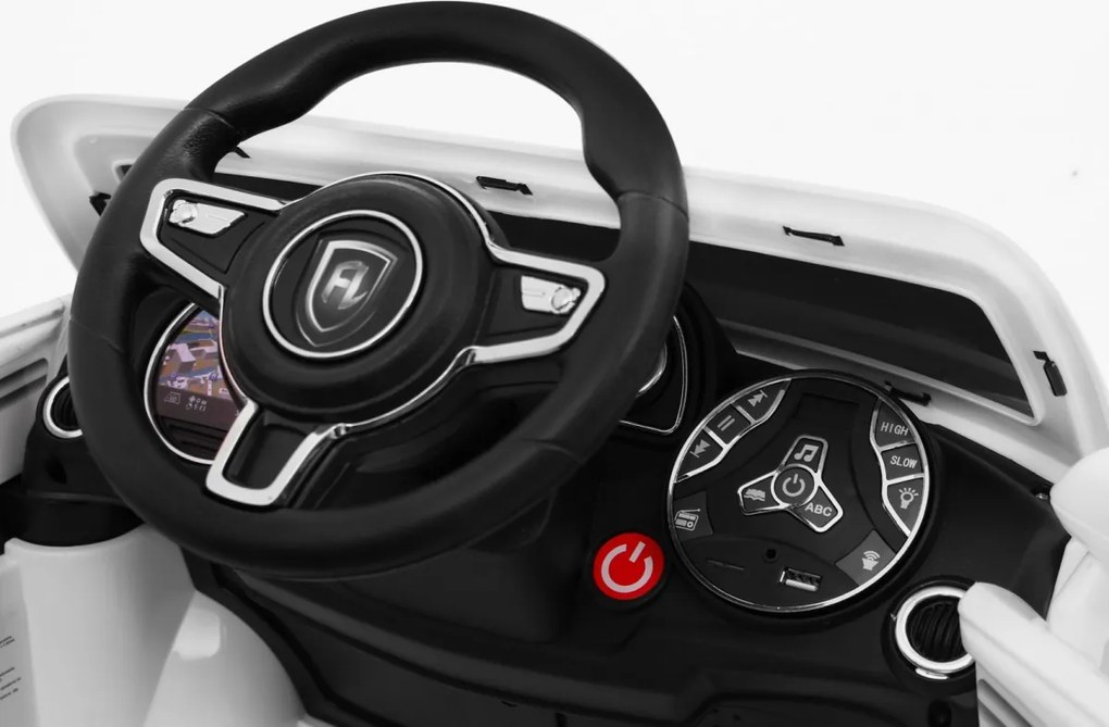 Ramiz Turbo-S batériové auto pre deti Biele + Diaľkové ovládanie + Pomalý štart + EVA kolesá + MP3 rádio