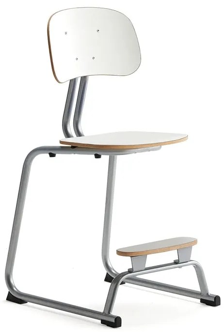 Školská stolička YNGVE, podnož s klzákmi, strieborná, biela, V 520 mm