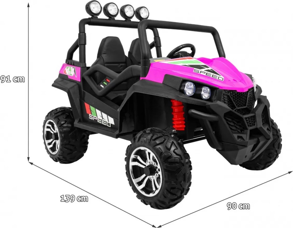 Ramiz Terénna veľká bugina pre deti Ružová + pohon 4x4 + diaľkové ovládanie + nosič batožiny + rádio MP3 + LED
