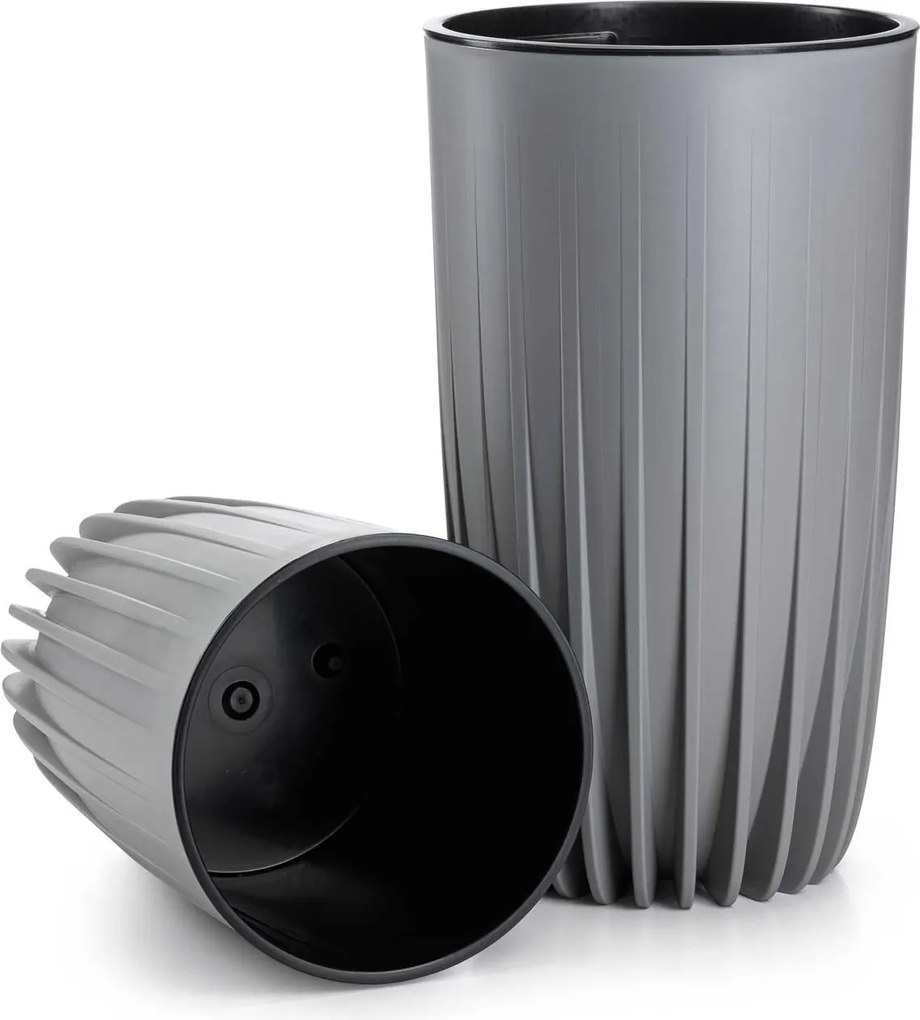 PLASTOVÝ KVETINÁČ STRIPPED 30X51,5 CM SIVÁ