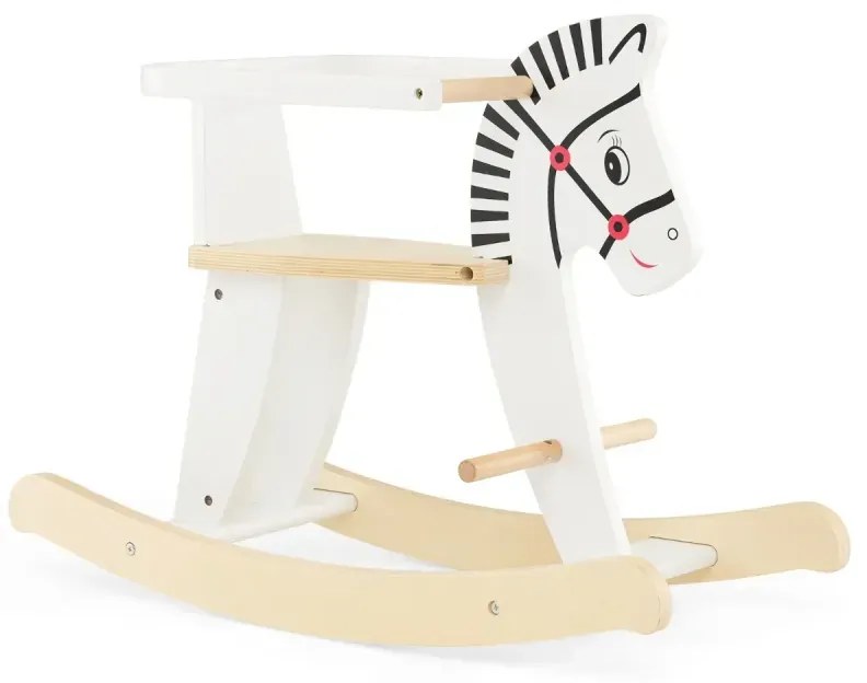 Drevený hojdací kôň zebra 2 v 1 s odnímateľnými ohrádkami a opierkou chrbta Biela