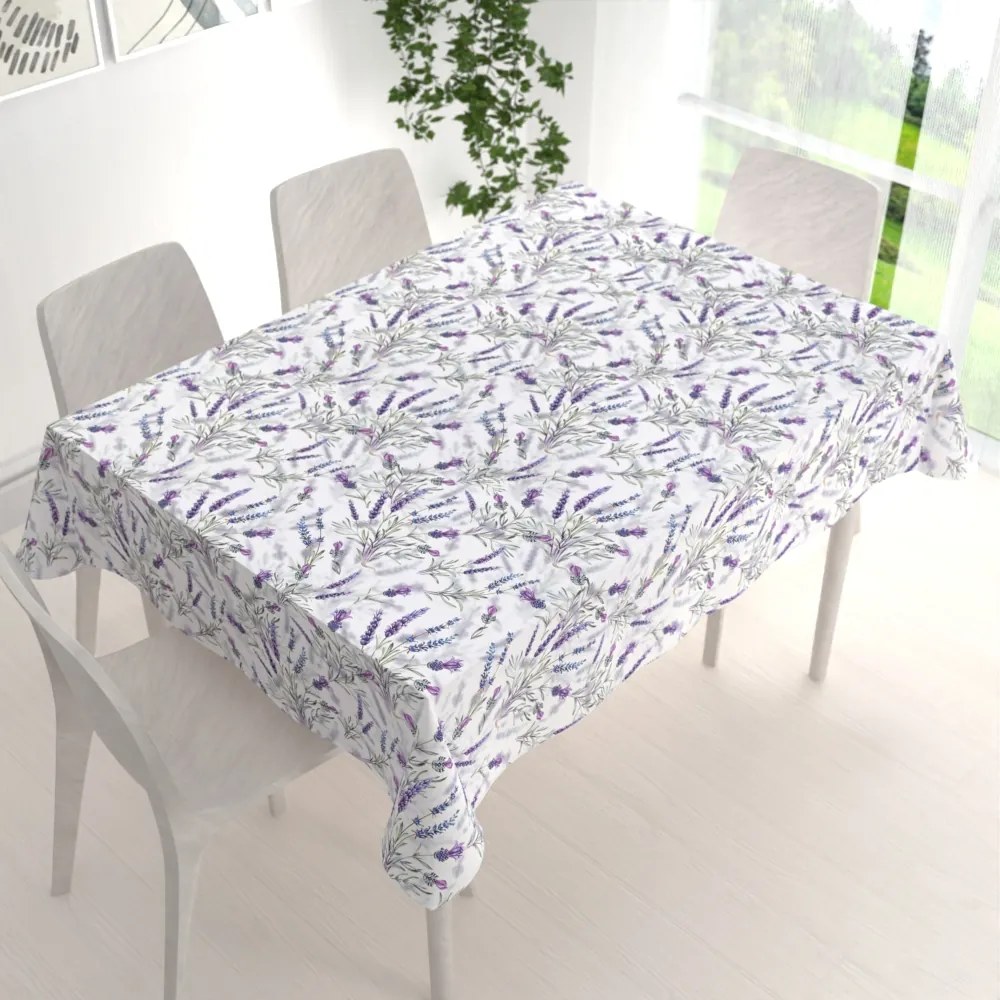 Biante Teflónový obdĺžnikový obrus TF-072 Levandule na bielom 100x140 cm