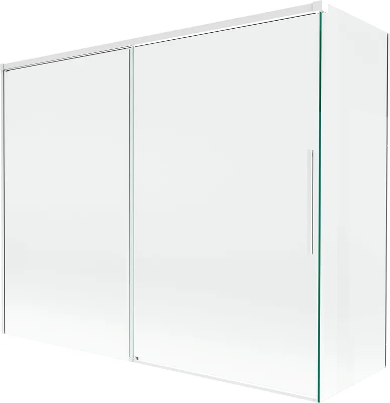 Mexen Rox, 2-krídlová posuvná vaňová zástena 190 + 80 x 150 cm, 8mm číre sklo, biely profil, 8C9-190-080-20-00
