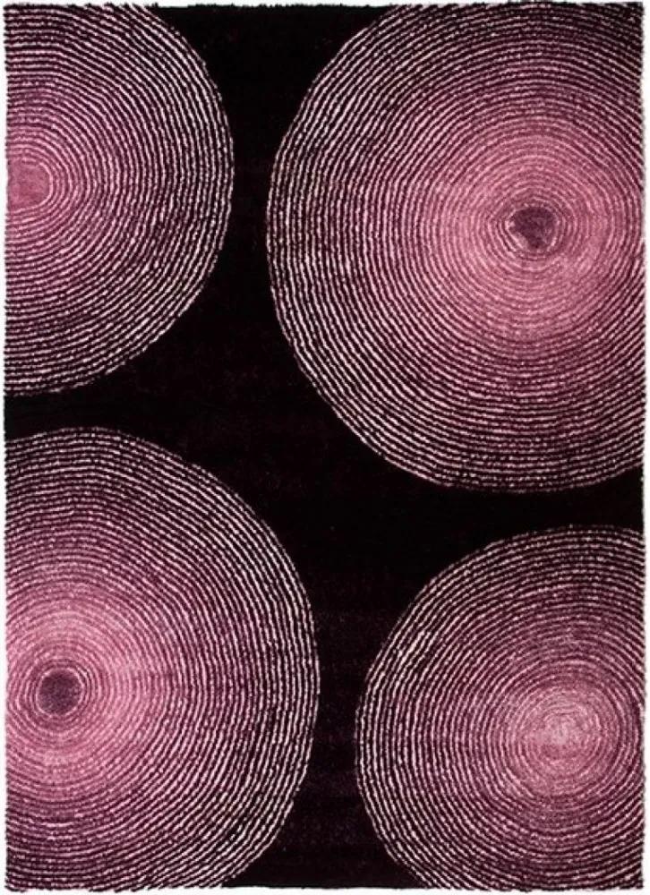 Luxusný kusový koberec Kruhy viskóza 3D fialový, Velikosti 140x190cm
