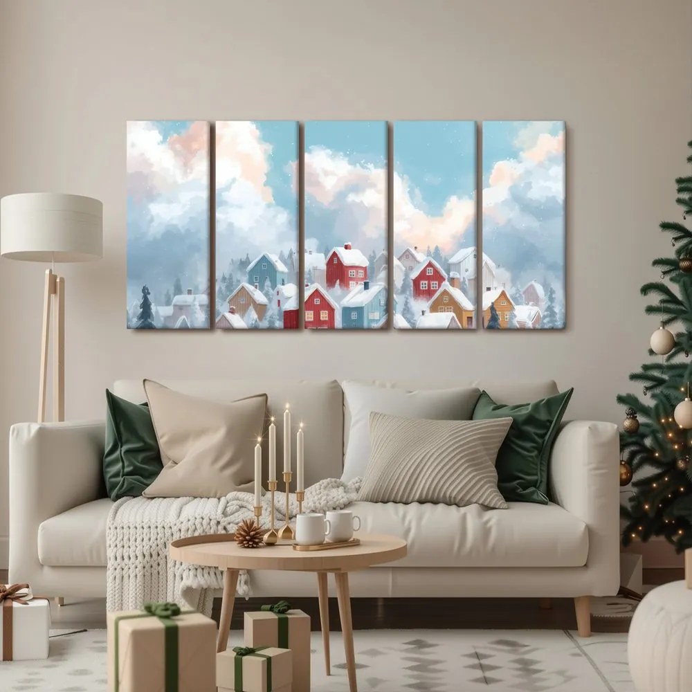 5-dielny obraz zimná dedina splnených prianí