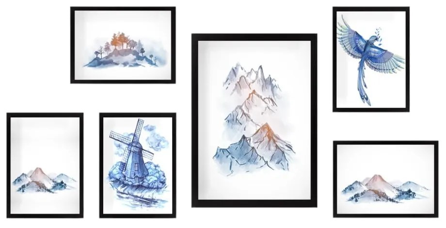 Obrazy v súprave 6 ks Watercolor – Wallity