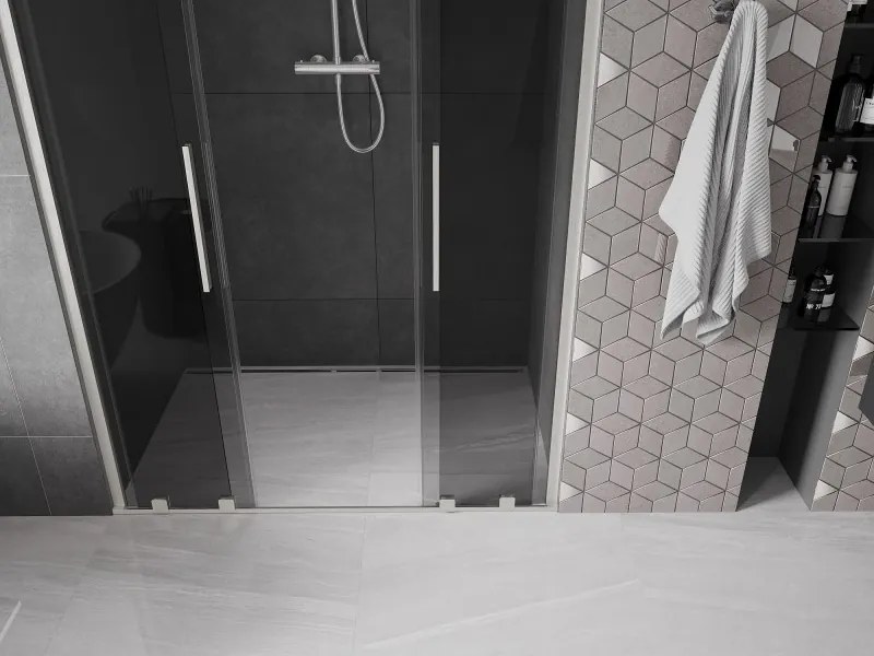 Mexen Velar Duo, posuvné sprchové dvere do otvoru 150 cm, 8mm šedé sklo, brúsená oceľ, 871-150-000-42-97
