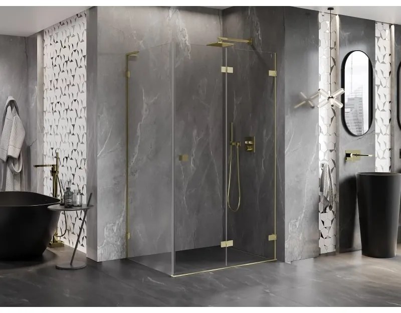 Mexen Lunar-F L, pravý sklápací sprchový kút 95 x 80 cm, 8mm číre sklo, zlatý matný profil, 836L-095-080-55-00-P