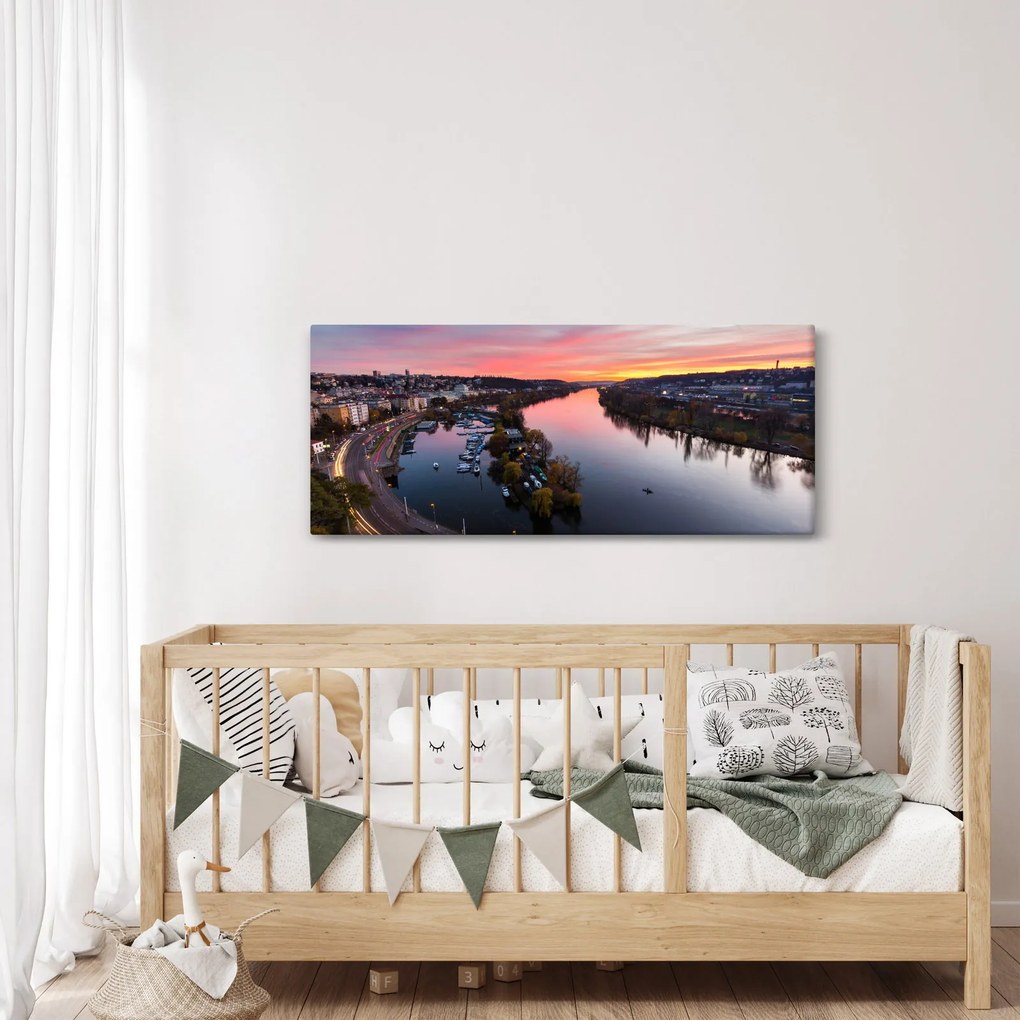 Obraz nočnej Prahy (120x50 cm)