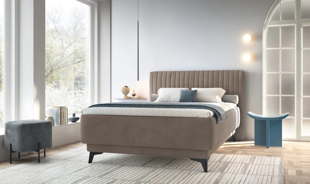 Posteľ Kalla 140x200 cm, svetlo hnedá taupe látka