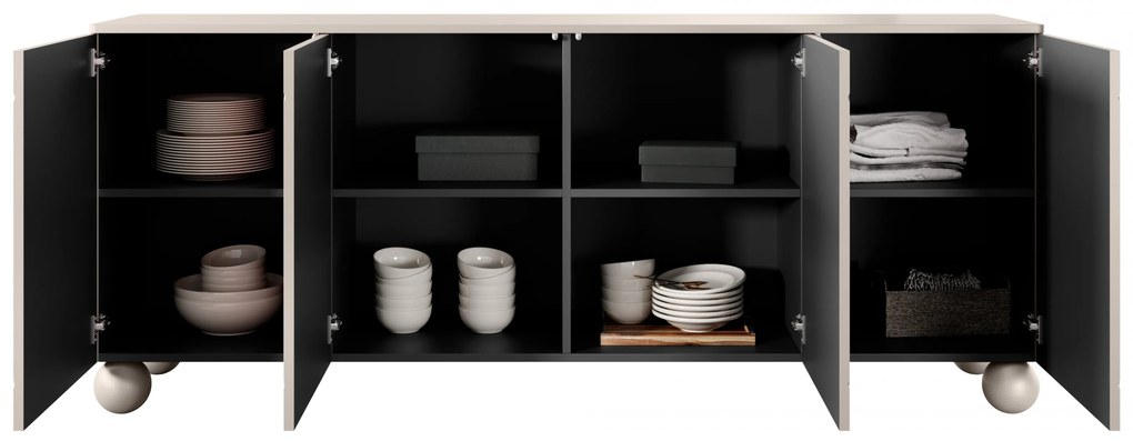 Komoda Sonatia II 200 cm štvordverová na guľatých nohách - kašmír