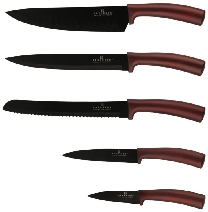 6 dielna sada nožov s magnetickým stojanom s bordovou rukoväťou