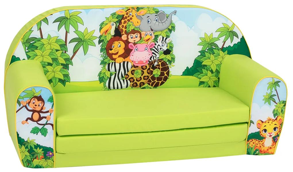Detský gauč – zvieratká zo zoo | zelený