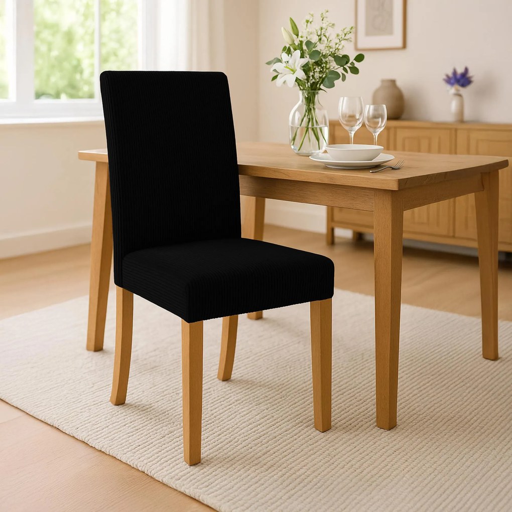 Sada 2 ks jedálenských stoličiek Ina látka cord, antik svetlá - čierna