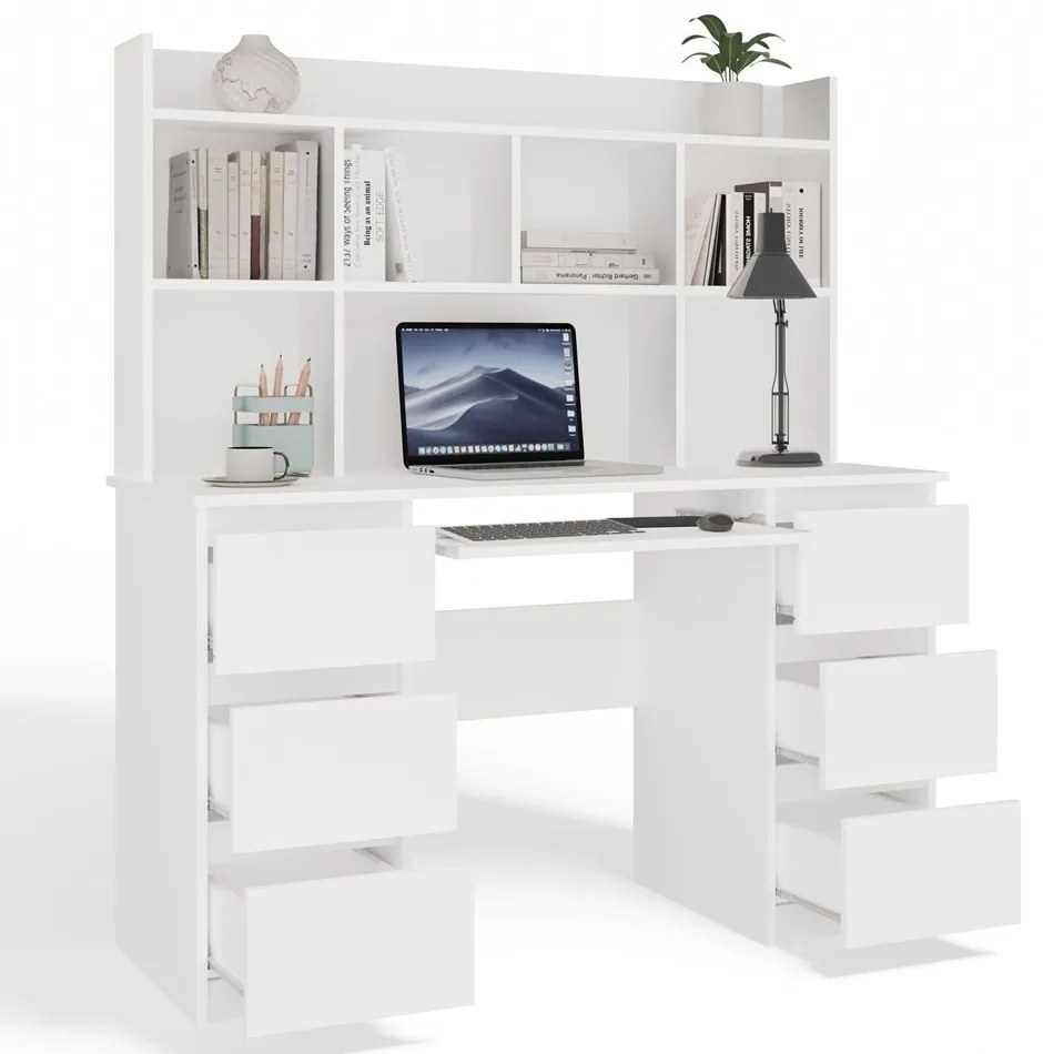 Písací stôl s nadstavcom KUBA 130 cm biely