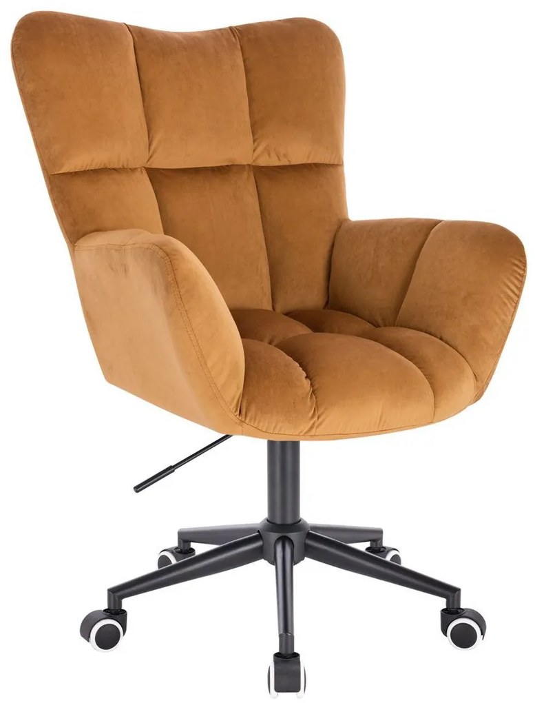 LuxuryForm DESIGN Otočné kreslo AURORA VELUR na čiernej podstave s kolieskami - medové