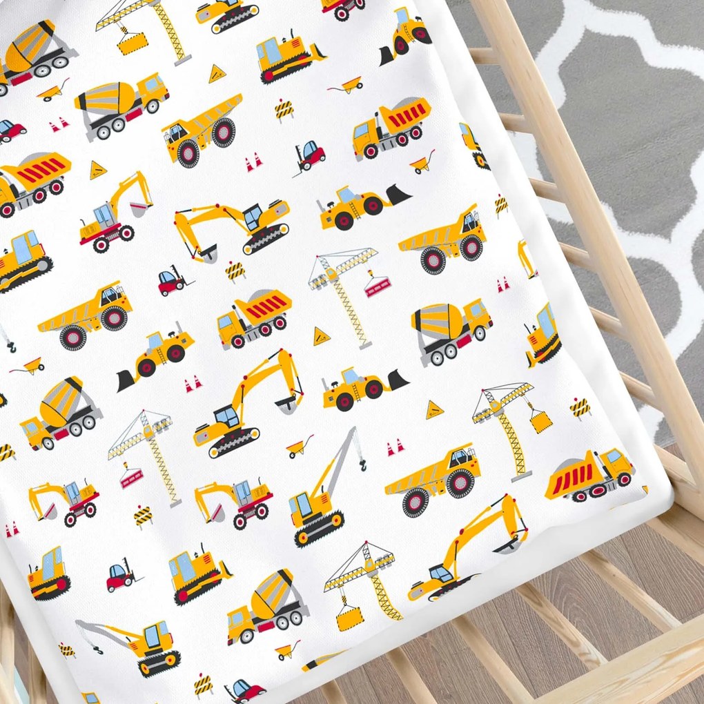 Goldea detské bavlnené obliečky do postieľky - nákladné autá a bagre 90 x 130 a 40 x 60 cm