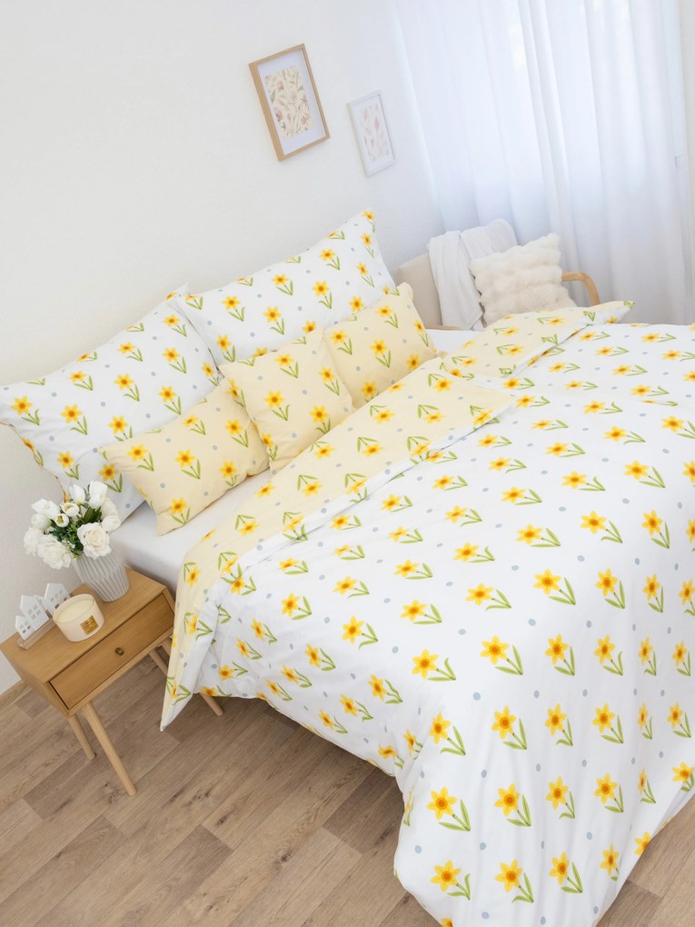 Predĺžené bavlnené obliečky Renforcé - Narcis bieložlté