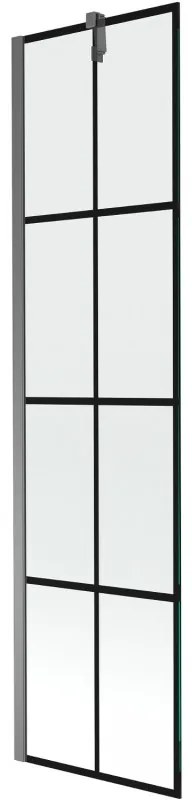 Mexen Next, 1-krídlová vaňová zástena 50 x 150 cm, 6mm číre sklo - čierny vzor, grafitová, 895-050-000-00-77-95