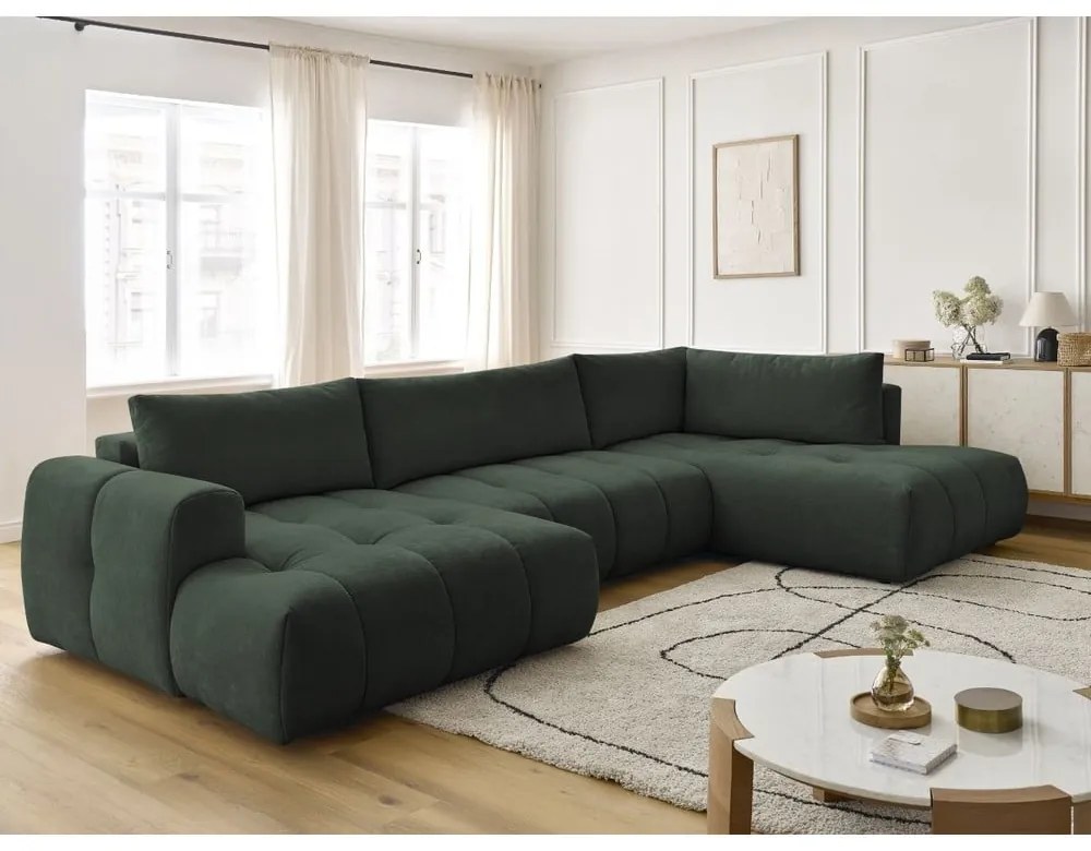 Zelená rozkladacia/s úložným priestorom rohová pohovka (pravý roh/do tvaru "U") Fuji – Bobochic Paris