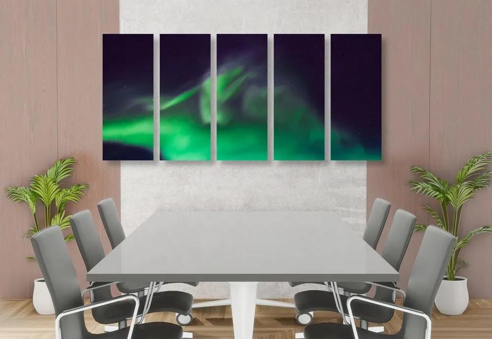 5-dielny obraz zelená polárna žiara na oblohe - 200x100